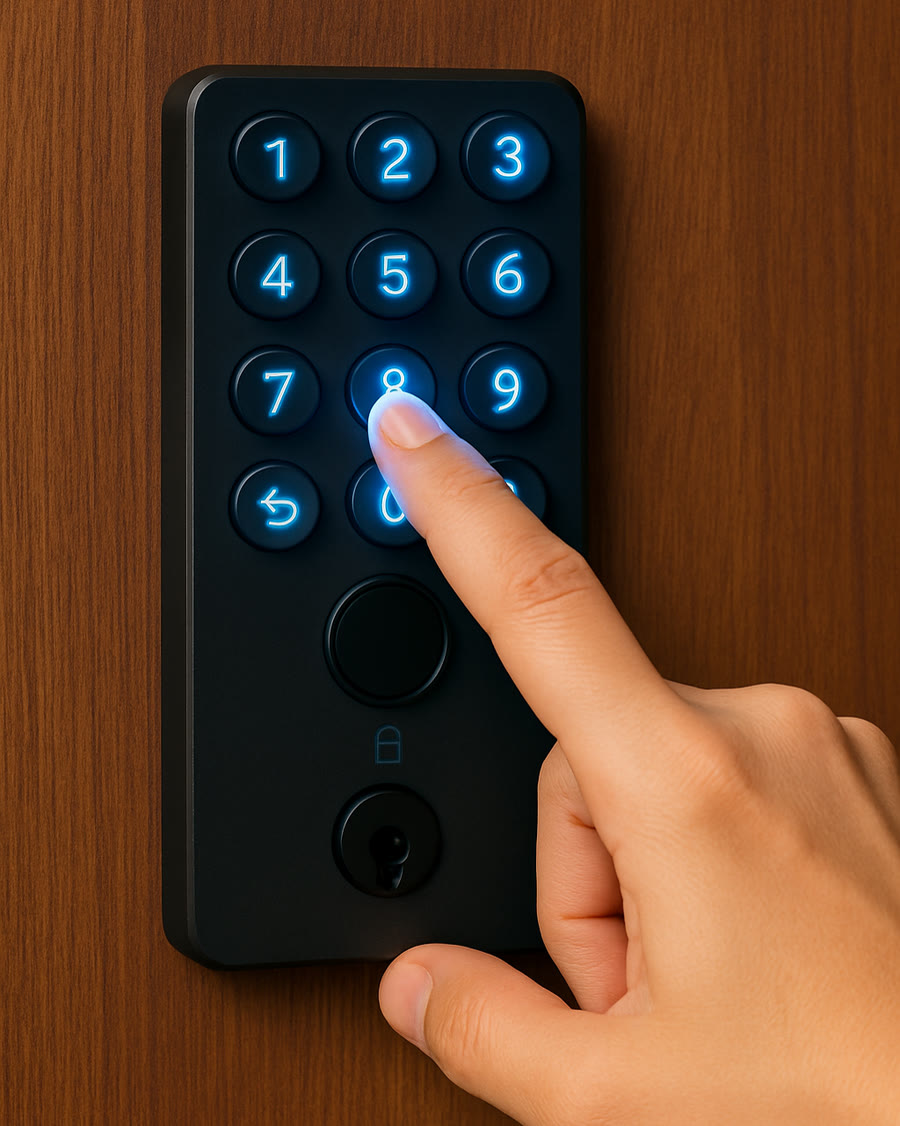 Smart-lock keypad on the Bogey Bros door